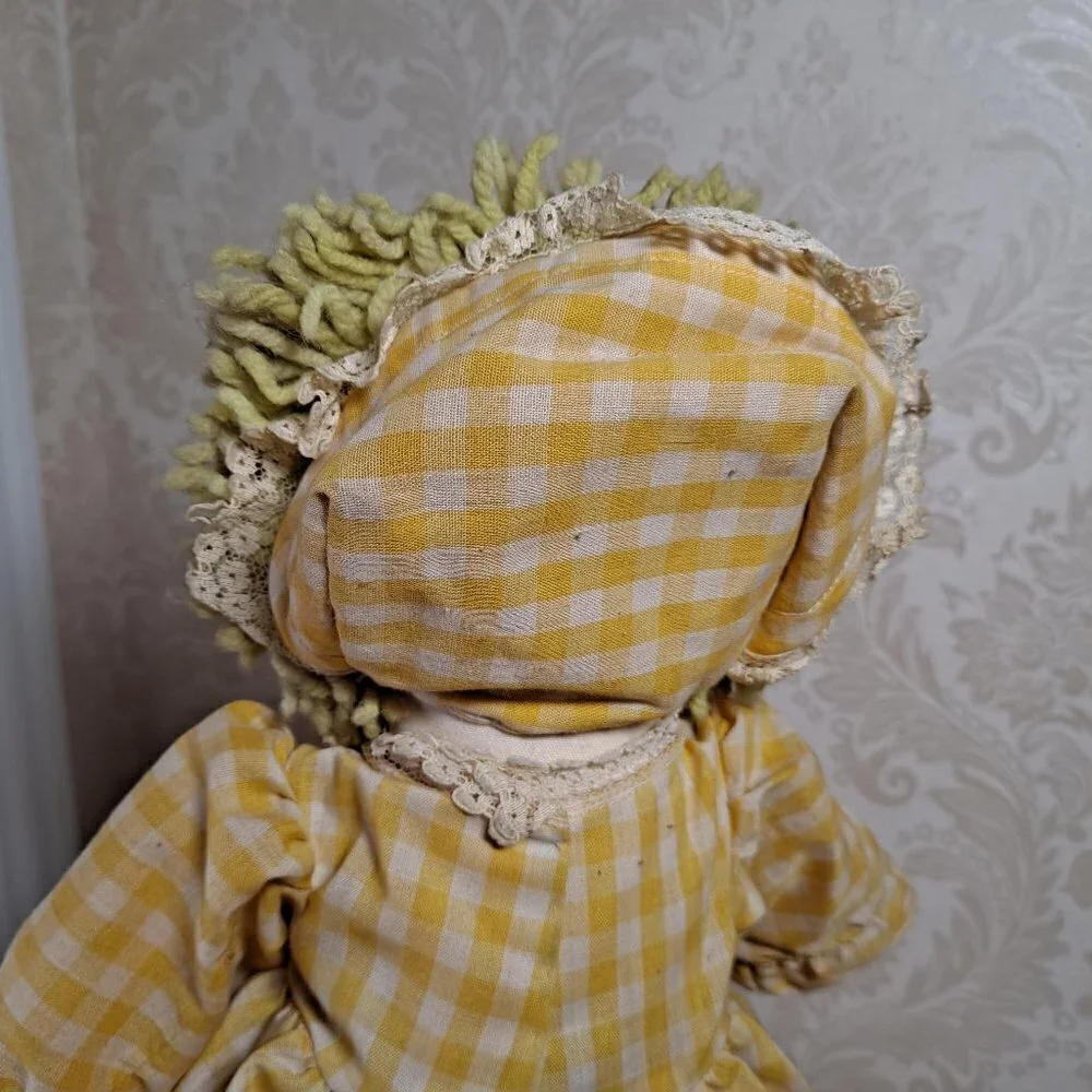 Vintage Blonde Raggedy Ann Doll Yellow Dress All Fabric Doll